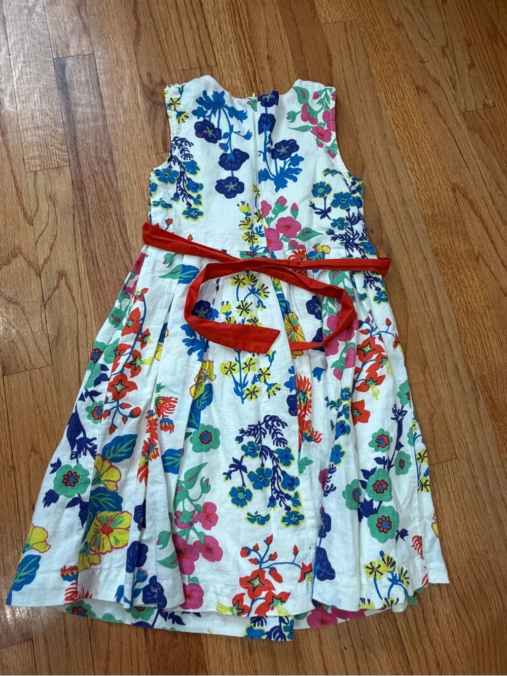 Mini Boden White Floral Sundress with Red Sash